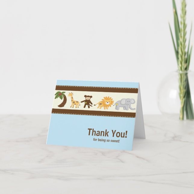 Tarjeta De Agradecimiento Baby Shower de Jungle Safari Animal Blue Boy (Anverso)