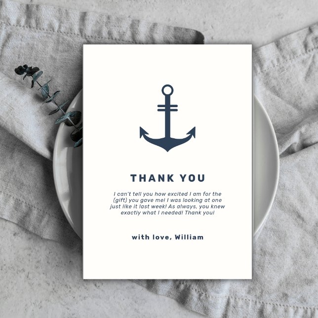 Tarjeta De Agradecimiento Baby Shower de la bandera azul rusa de la marina (Navy Blue Rustic Nautical Anchor Baby Shower Thank You Card)