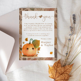 Tarjeta De Agradecimiento Baby Shower de la caída de la calabaza dulce