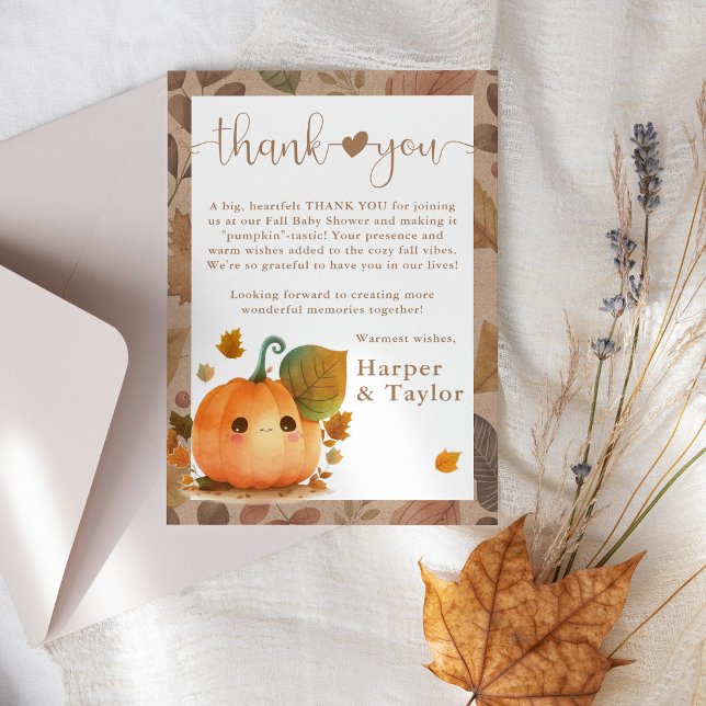 Tarjeta De Agradecimiento Baby Shower de la caída de la calabaza dulce (Get ready to "squash" the ordinary and embrace the extraordinary with our Fall Baby Shower theme! )