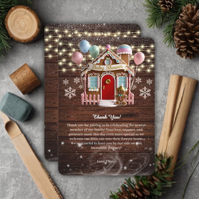 Tarjeta De Agradecimiento Baby Shower de la casa de Gingerbread Rustic Winte (Subido por el creador)