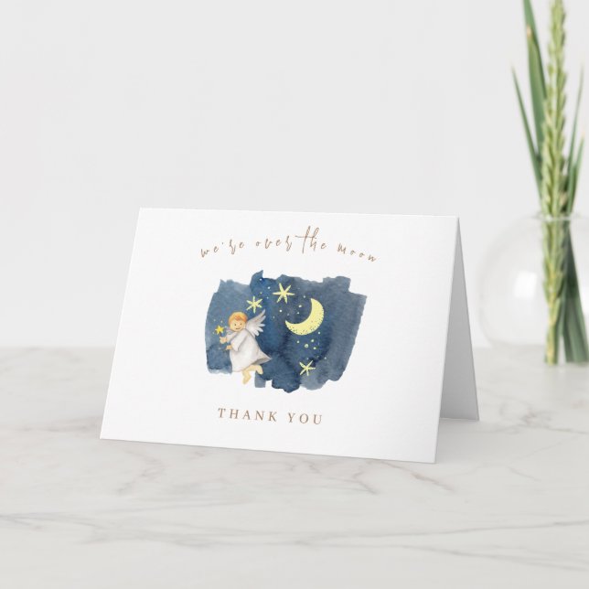 Tarjeta De Agradecimiento Baby Shower de la estrella de Angel Moon simple (Anverso)