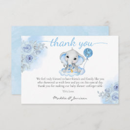 Tarjeta De Agradecimiento Baby Shower de la floral de la acuarela del elefan