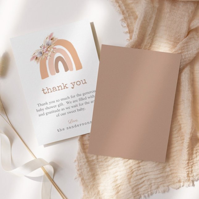Tarjeta De Agradecimiento Baby Shower de la hierba rosa del arco iris boho r (Subido por el creador)