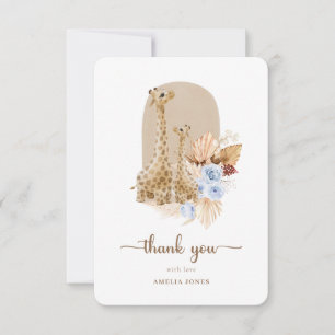 Tarjeta De Agradecimiento Baby Shower de la jirafa de la pampas azul bebé
