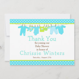 Tarjeta De Agradecimiento Baby Shower de la línea azul y verde del bebé