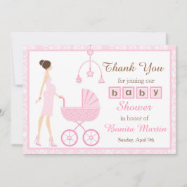 Tarjeta De Agradecimiento Baby Shower de la mujer de la Brunette de Damask r