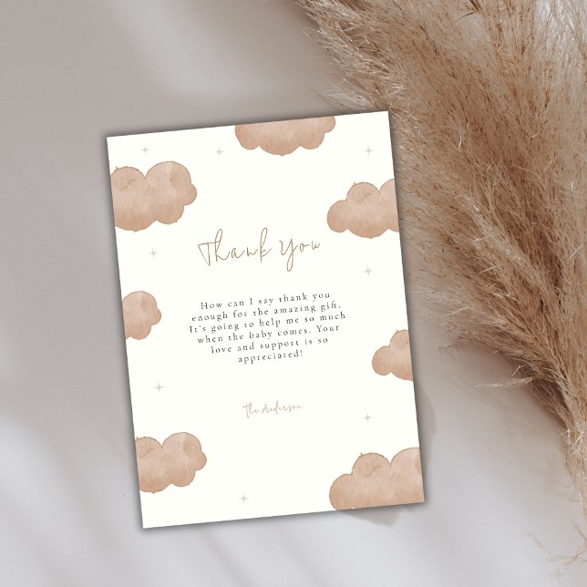 Tarjeta De Agradecimiento Baby Shower de las nubes nubes neutras de género (Gender Neutral Boho Clouds Stars Baby Shower Thank You Card)