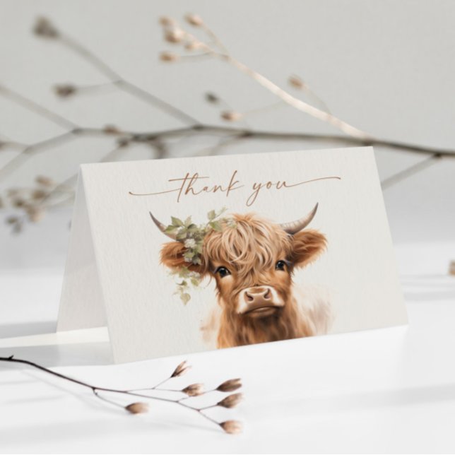 Tarjeta De Agradecimiento Baby Shower de las parejas neutrales de Boho Highl (Boho highland cow baby shower thank you card.)