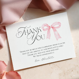 Tarjeta De Agradecimiento Baby Shower de lazo rosa