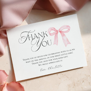 Tarjeta De Agradecimiento Baby Shower de lazo rosa