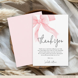 Tarjeta De Agradecimiento Baby Shower de Lazo Rosa Elegante