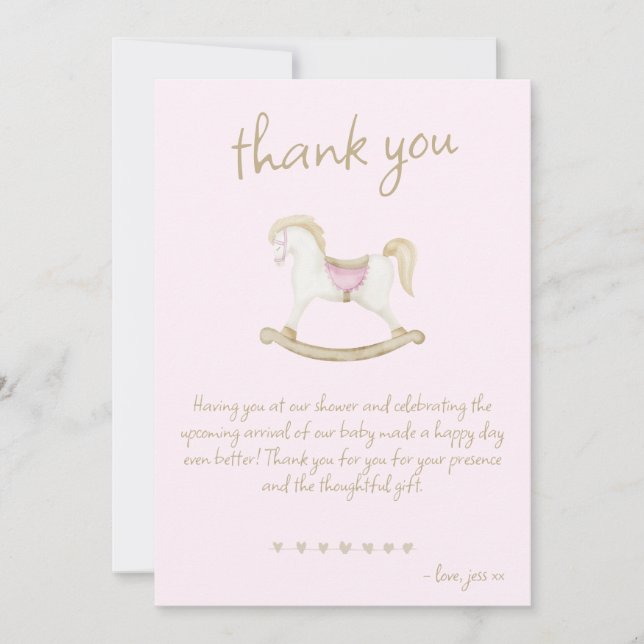 Tarjeta De Agradecimiento Baby Shower de lechuga rosa de caballo de Rockefas (Anverso)