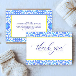 Tarjeta De Agradecimiento Baby Shower de línea amarilla azul de mosaico mini