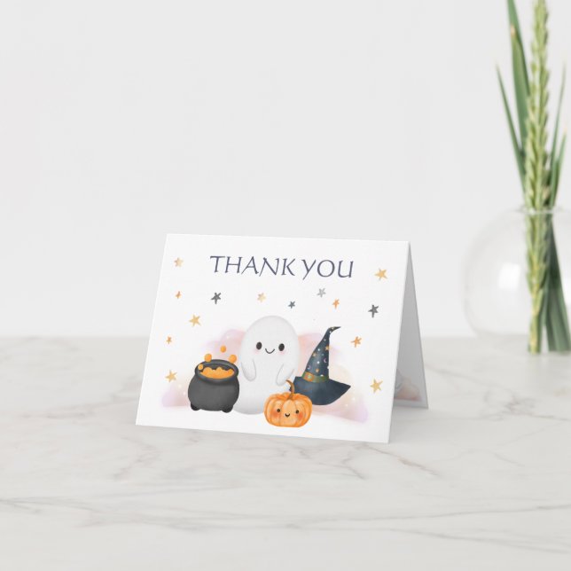 Tarjeta De Agradecimiento Baby Shower de Little Boo de Halloween (Anverso)