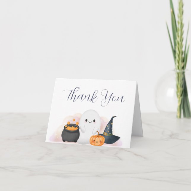 Tarjeta De Agradecimiento Baby Shower de Little Boo de Halloween (Anverso)