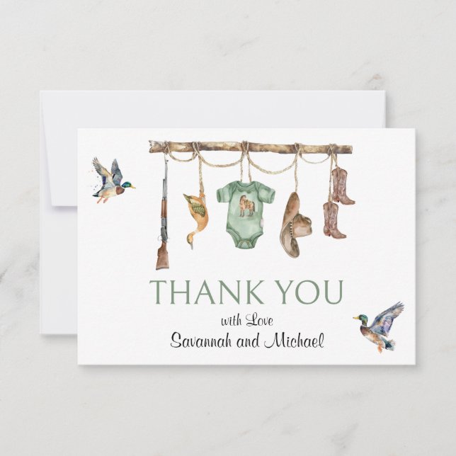 Tarjeta De Agradecimiento Baby Shower de Little Hunter (Anverso)