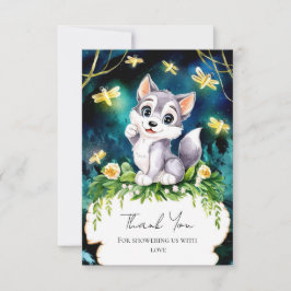 Tarjeta De Agradecimiento Baby Shower de Lobo Forestal Encantado