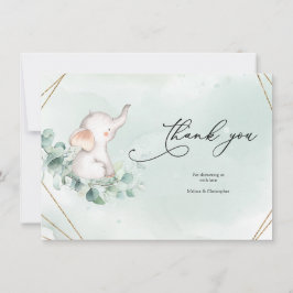 Tarjeta De Agradecimiento Baby Shower de marco geométrico verde y dorado