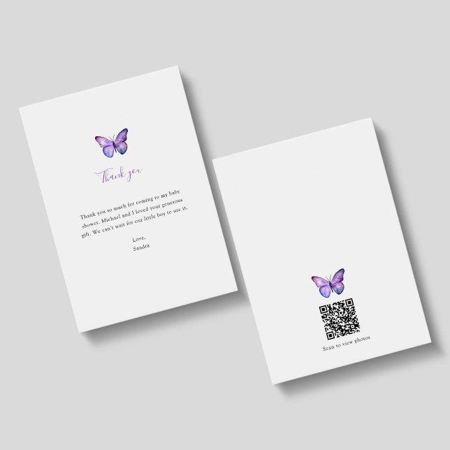 Tarjeta De Agradecimiento Baby Shower de mariposa Gracias Código QR (Subido por el creador)