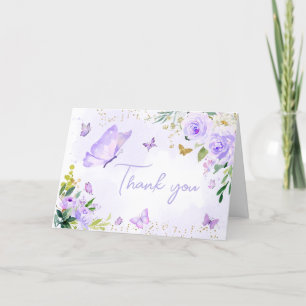 Tarjeta De Agradecimiento Baby Shower de mariposa morada