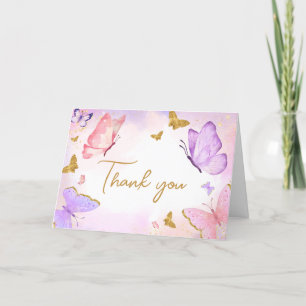 Tarjeta De Agradecimiento Baby Shower de mariposa morada de oro rosa