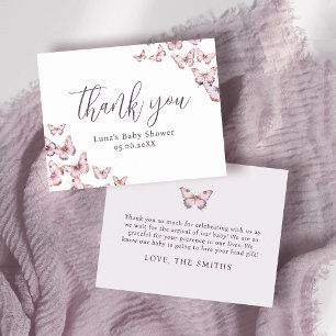 Tarjeta De Agradecimiento Baby Shower de mariposa morada y rosa suave