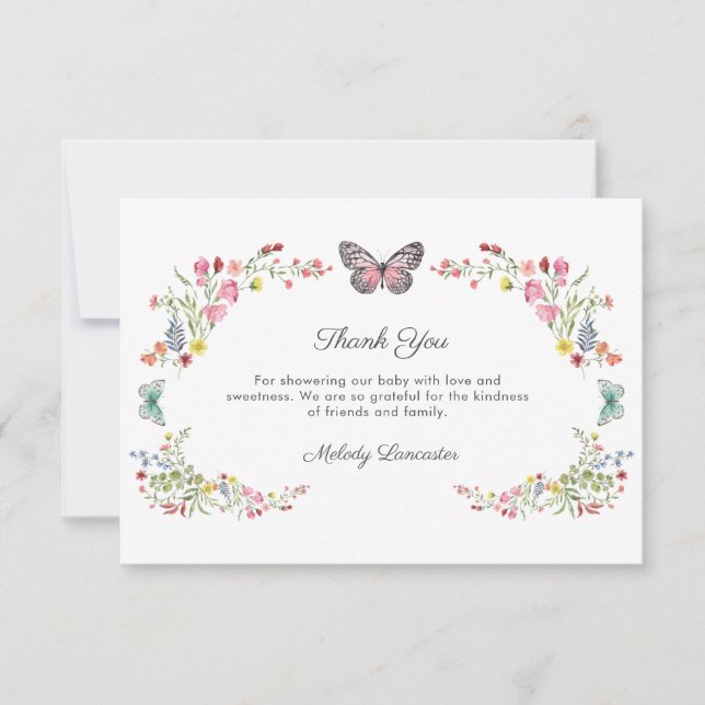 Tarjeta De Agradecimiento Baby Shower de mariposa silvestre (Anverso)