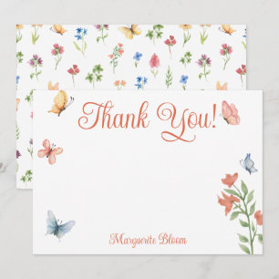 Tarjeta De Agradecimiento Baby Shower de Mariposas de Flores Silvestres Pers