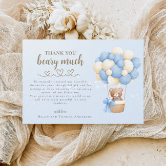 Tarjeta De Agradecimiento Baby Shower de mensaje de oso corto