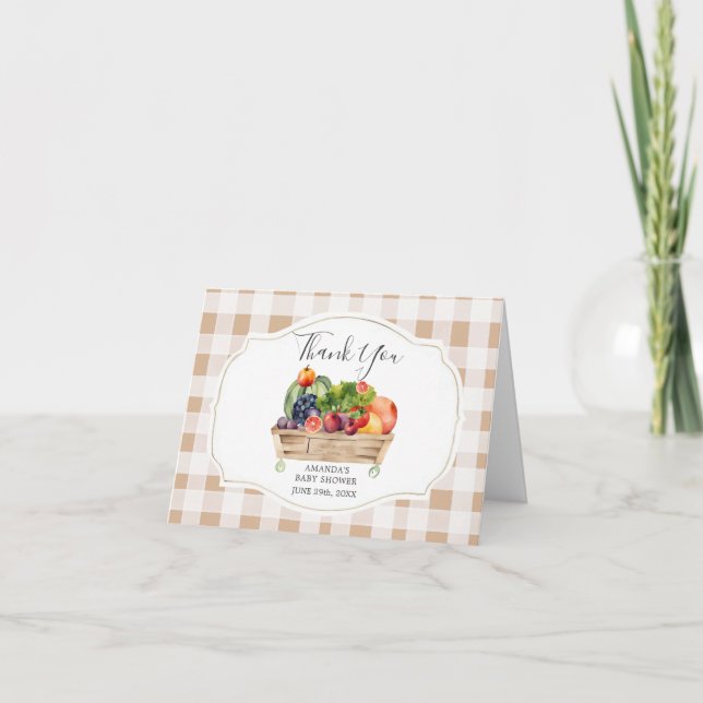 Tarjeta De Agradecimiento Baby Shower de mercado de hortalizas cultivadas lo (Anverso)