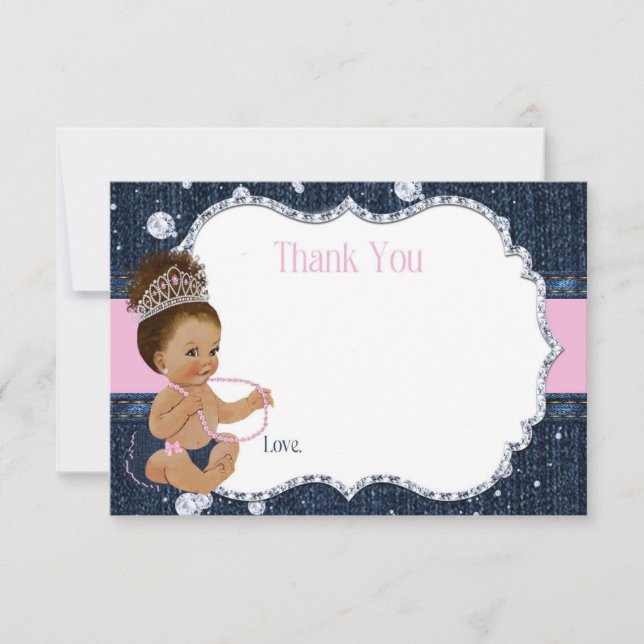 Tarjeta De Agradecimiento Baby Shower de Mezclilla y Diamantes (Anverso)