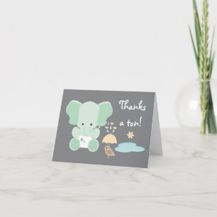 Tarjeta De Agradecimiento Baby Shower de Mint Green Elephant Diaper