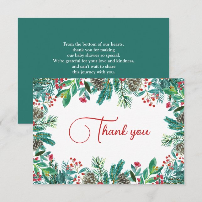 Tarjeta De Agradecimiento Baby Shower de navidades (Anverso / Reverso)