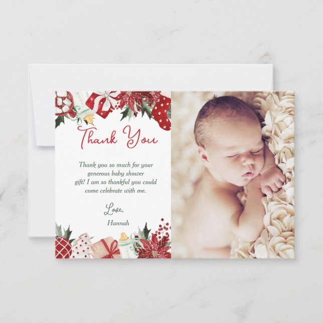 Tarjeta De Agradecimiento Baby Shower de navidades (Anverso)