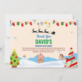 Tarjeta De Agradecimiento Baby Shower de Navidades beige y azul adorables