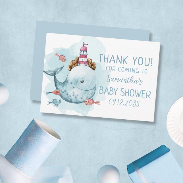 Tarjeta De Agradecimiento Baby Shower de Niño Ballena (Whale Boy Baby Shower Thank You Card
)