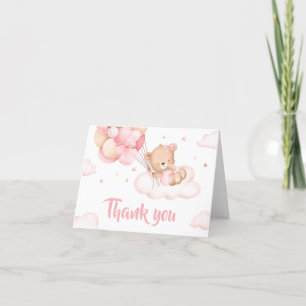 Tarjeta De Agradecimiento Baby Shower de nubes de espera de Bearly rosa