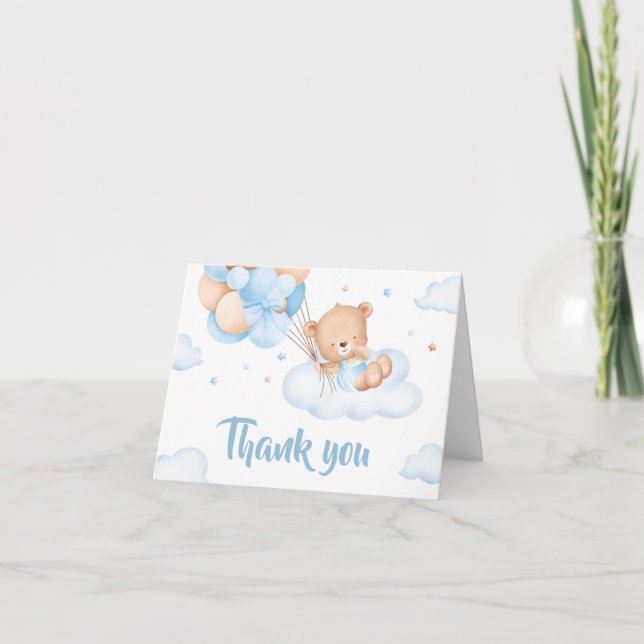 Tarjeta De Agradecimiento Baby Shower de nubes de espera de Blue Bearly (Anverso)