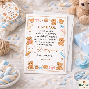 Tarjeta De Agradecimiento Baby Shower de Osito de Peluche Niño   Lindo Oso A