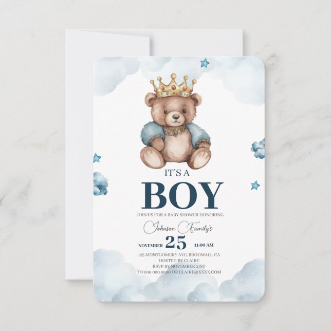 Tarjeta De Agradecimiento Baby Shower de Osito Varón (Anverso)