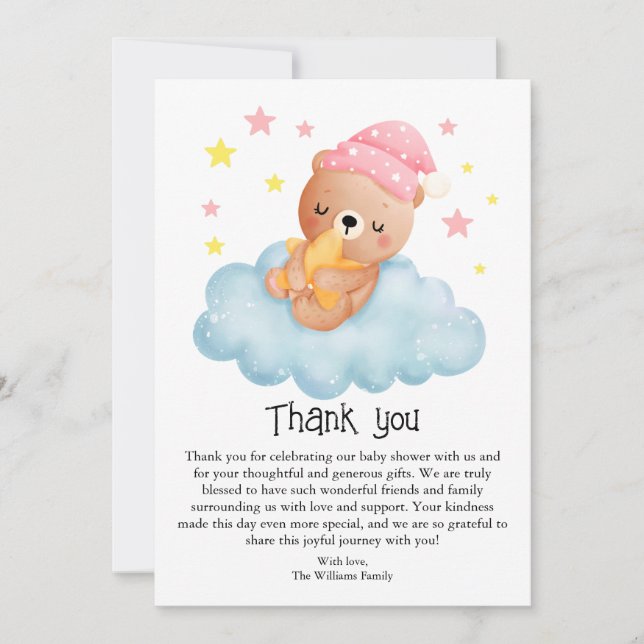 Tarjeta De Agradecimiento Baby Shower de oso pequeño rosado (Anverso)