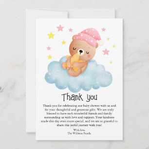 Tarjeta De Agradecimiento Baby Shower de oso pequeño rosado