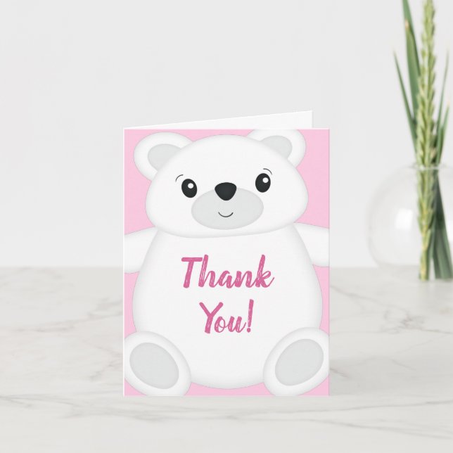 Tarjeta De Agradecimiento Baby Shower de oso polar rosa (Anverso)