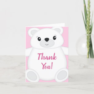 Tarjeta De Agradecimiento Baby Shower de oso polar rosa