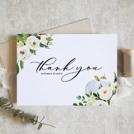 Tarjeta De Agradecimiento Baby Shower de Otoño de Calabaza Azul y Verdor