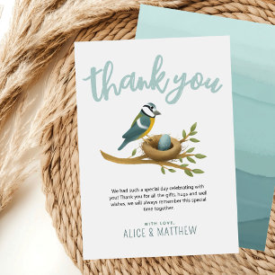 Tarjeta De Agradecimiento Baby Shower de pájaro color de agua azul