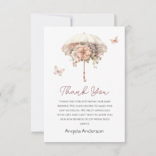 Tarjeta De Agradecimiento Baby Shower de paraguas florales rosados