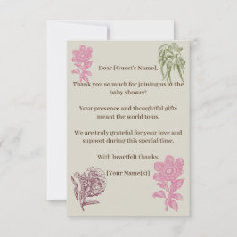 Tarjeta De Agradecimiento Baby Shower de Peonía Botánica y Eucalipto