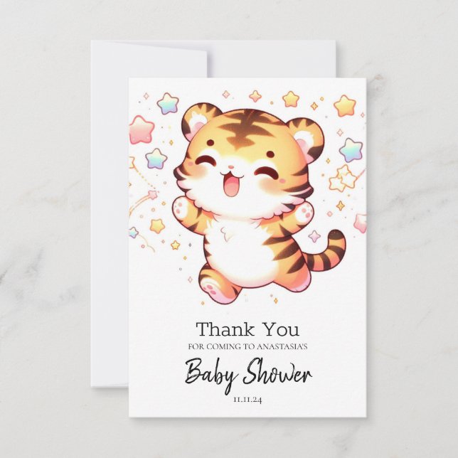 Tarjeta De Agradecimiento Baby Shower de pequeños tigres (Anverso)